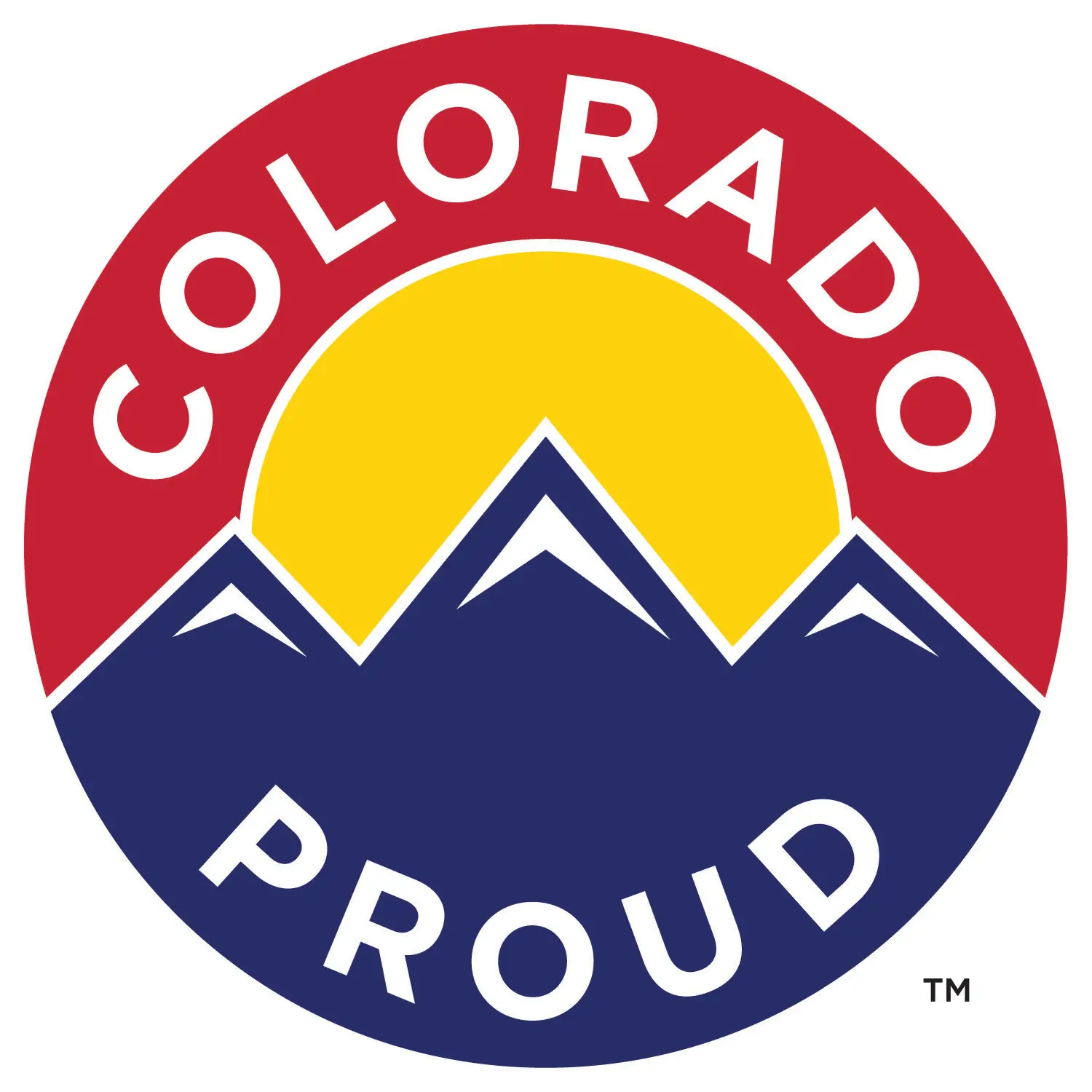 Our Process 5 Colorado Proud certification logo featuring mountains and sun in red, yellow, and blue circle design
