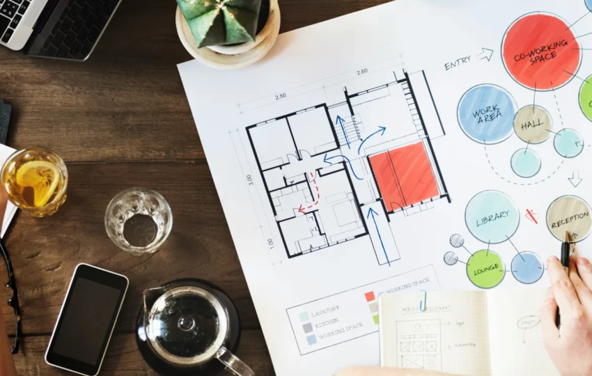 Designers collaborating on floor plans for Kitchen & Bathroom Remodel Custom Projects Denver by Elite Cabinetry & Granite.