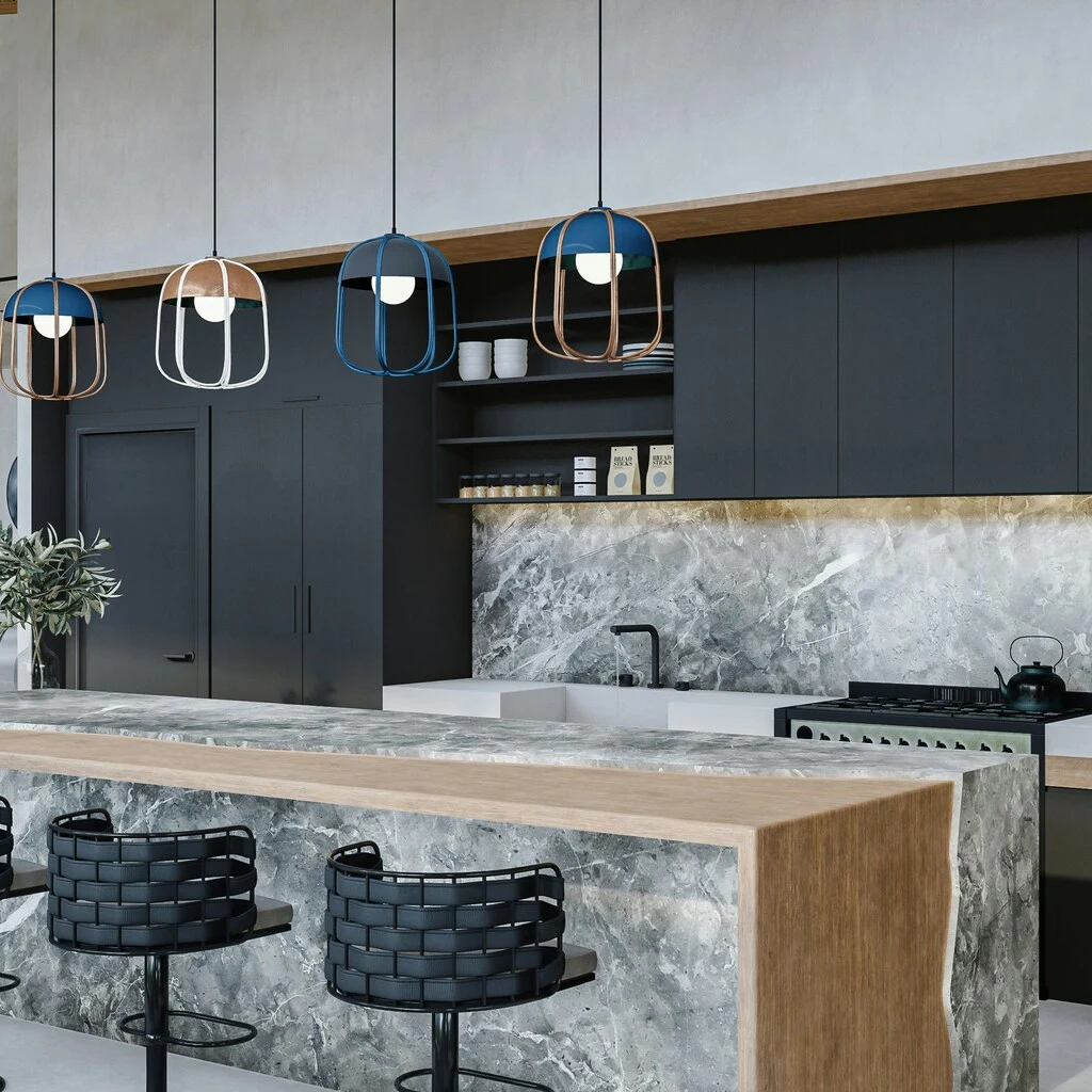 The Best Kitchen Storage Ideas for Denver Homeowners in 2026 14 modern black kitchen marble waterfall island