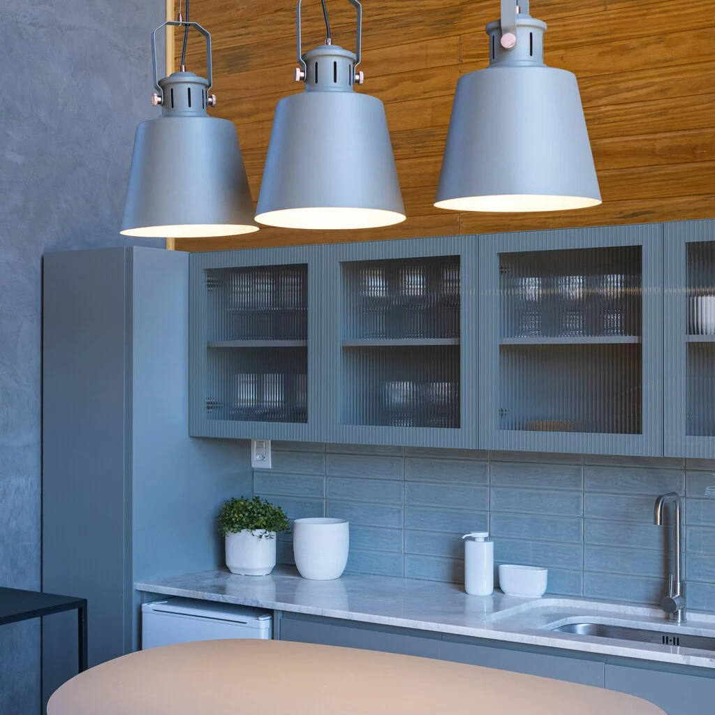 The Best Kitchen Storage Ideas for Denver Homeowners in 2026 16 modern blue kitchen reeded glass upper cabinets