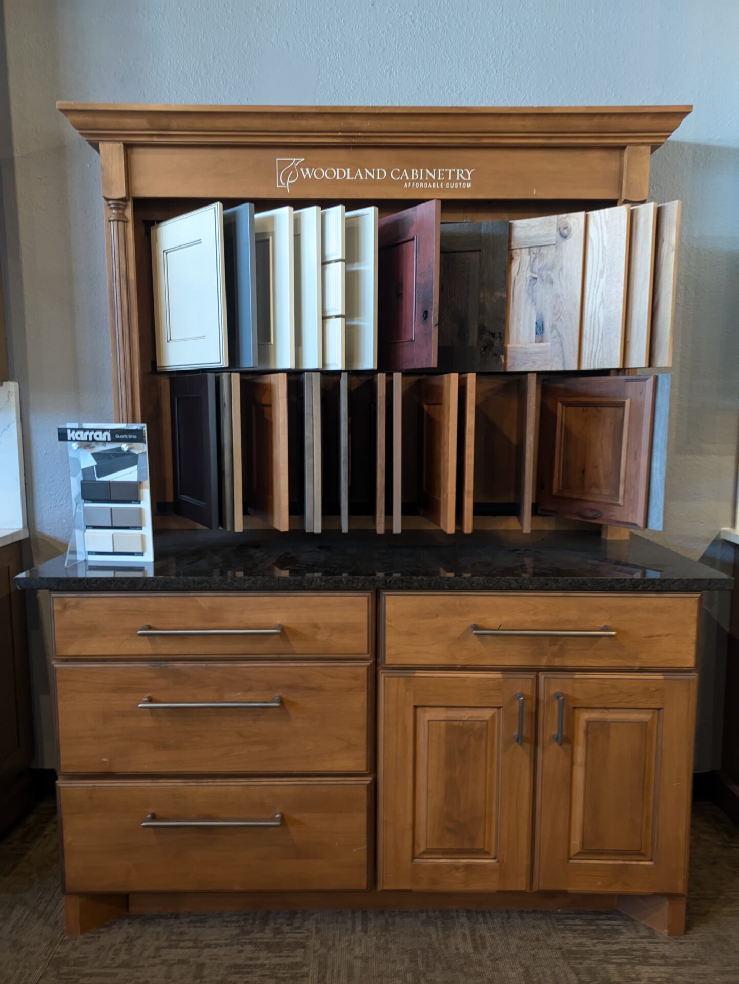 Your Denver Kitchen Remodel Guide: Custom Work, Fast Timelines, and a Kitchen You Will Actually Love 6 Cabinet showroom display featuring custom cabinet door styles, wood finishes, paint colors, and hardware options.