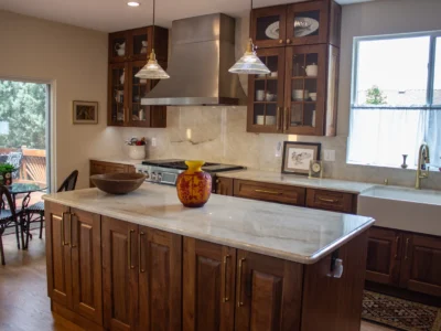 Burnished Grain Kitchen 8 kitchen-remodel-walnut-island-range-farmhouse-sink-dining-patio