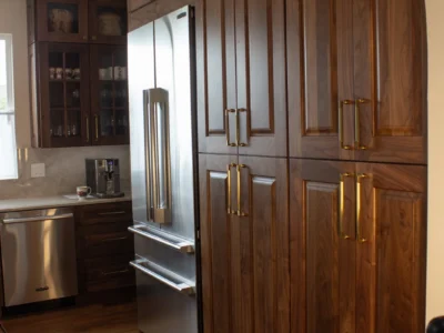 Burnished Grain Kitchen 4 walnut-floor-to-ceiling-pantry-cabinets-integrated-refrigerator-arch